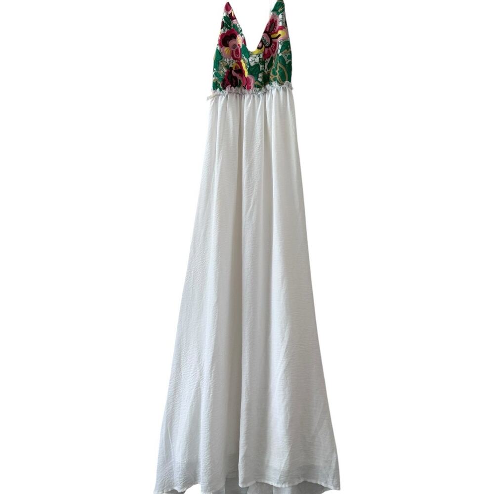 Callie Mac Floral Embroidered White Maxi Dress 100% Polyester Size M